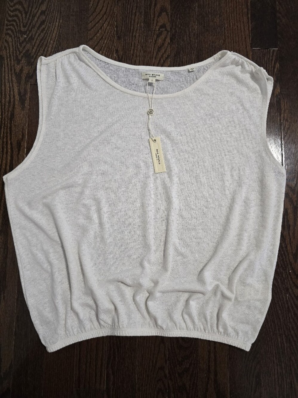 Max Studio Linen Sleevless Top Blouse Elastic Bottom Ivory size L